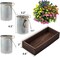 Decorative Centerpiece Wooden Tray with 3 Metal Potted Artificial Milan Flowers Rustic Country Farmhouse Décor for Dining Room, Living Room and Kitchen Table